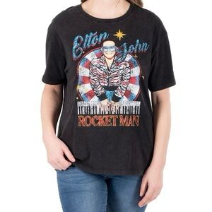 NWT Soft Black Elton John Tee Shirt Distressed Sz L